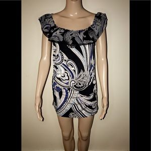 White House|Black Market pattern ruffle mini dress